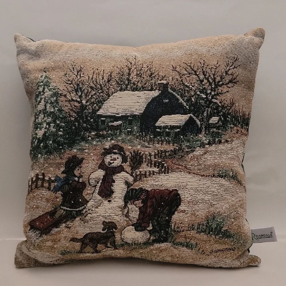 Riverdale Pillow Winter Tapestry Family Snowman 16